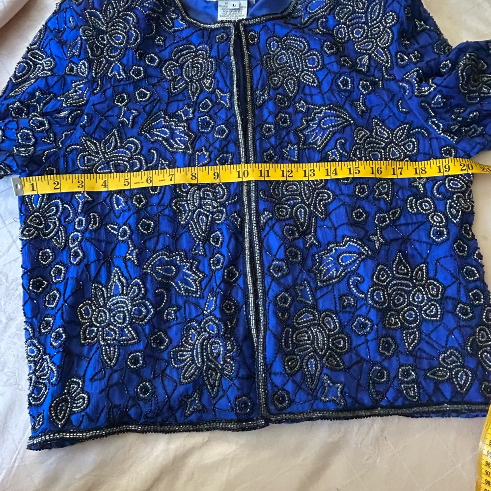 NWT Vintage 1980s Pappell Boutique blue beaded jacket size L. Cabbage Rose theme - Picture 13 of 16